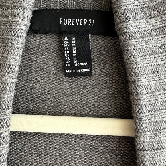 Forever 21 Grey Cozy Knit Cardigan, Open Front Comfy Sweater, Size Medium - Picture 6 of 16